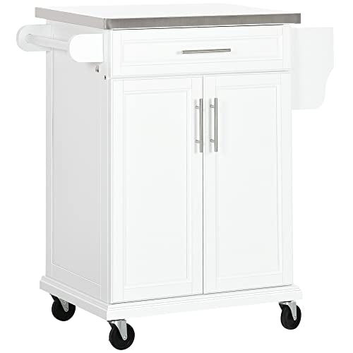Black Rolling Kitchen Cart with Stainless Steel Countertop L551