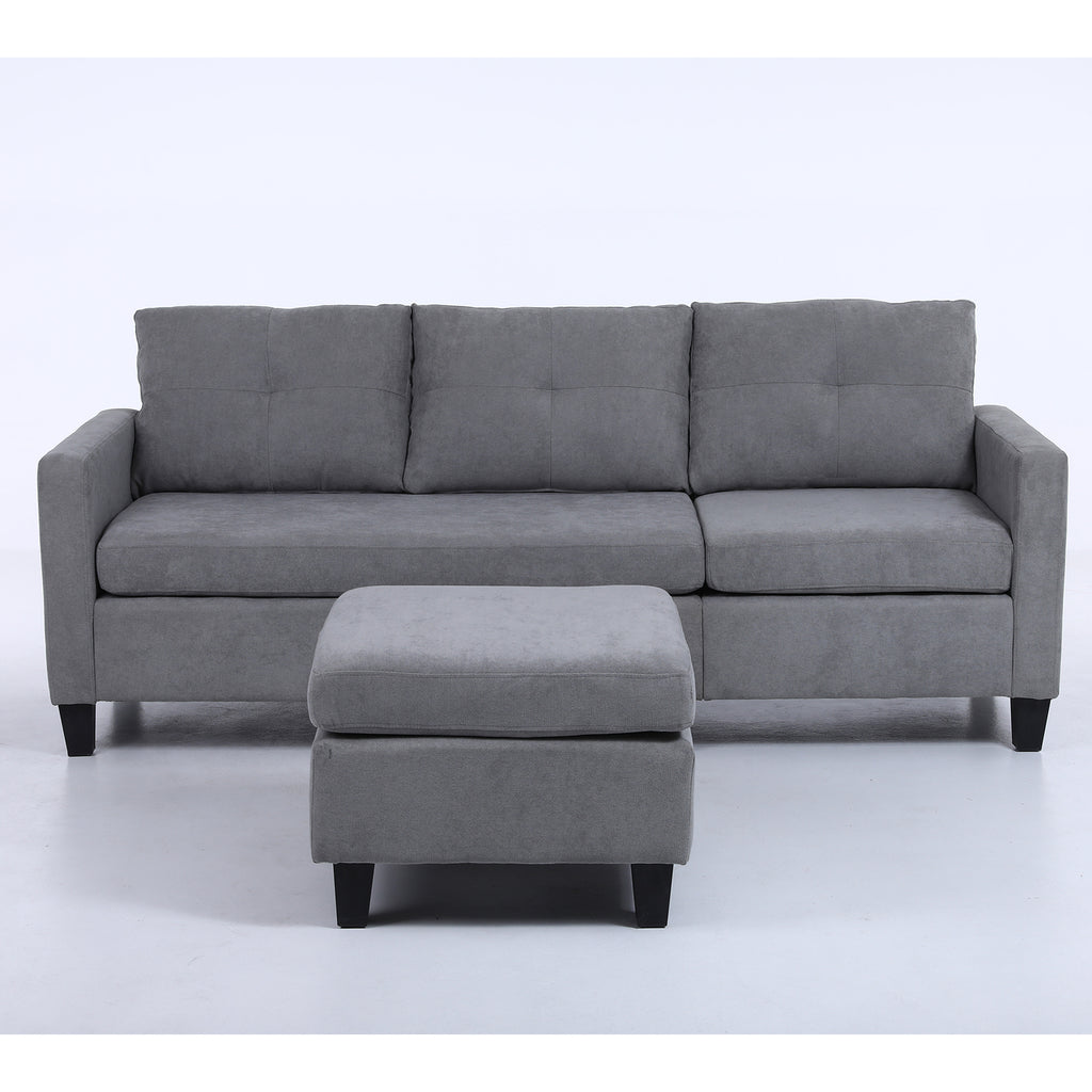75" Gray Fabric Sofa and Chaise Convertible to Ottoman G1702