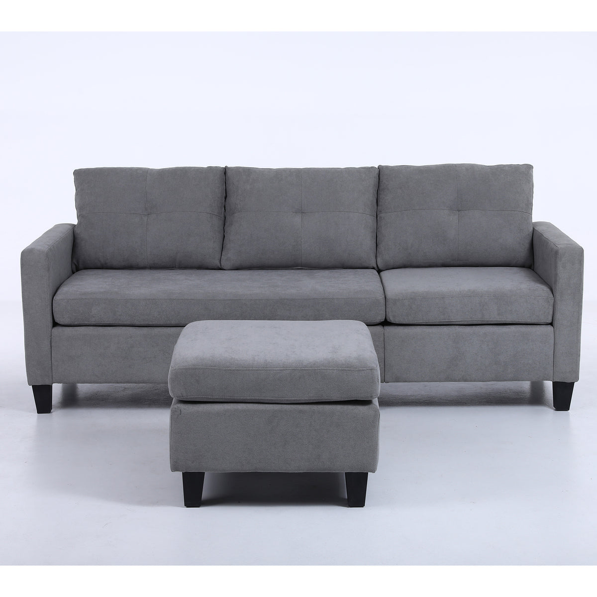 75" Gray Fabric Sofa and Chaise Convertible to Ottoman G1702