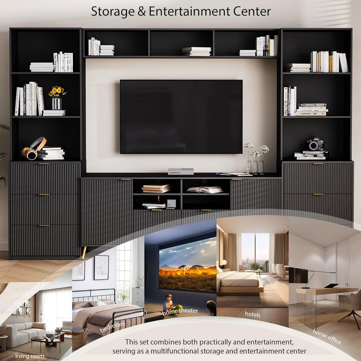 4-Piece Entertainment Wall Unit with 13 Shelves, 8 Drawers and 2 Cabinets V51602