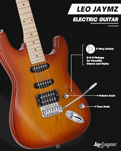 39" Full Size ST Style Electric Guitar Starter Kit with SSH Pickup, 5W Portable Amp, Tuner, Gig Bag, Strap & Accessories M4524