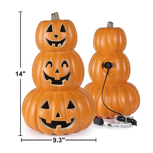 14" Lighted Stacked Pumpkin Lantern with LED Bulb D1429
