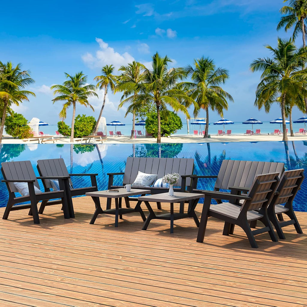 4 Pieces Resin Outdoor Patio Furniture Set with Loveseat, Chairs, Coffee Table R372
