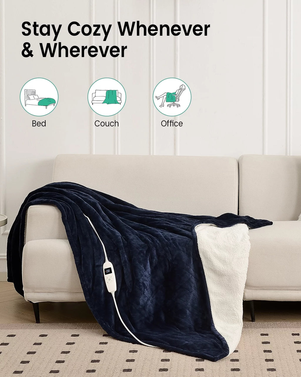 50" x 60" Blue Fleece Heated Throw Blanket P16579