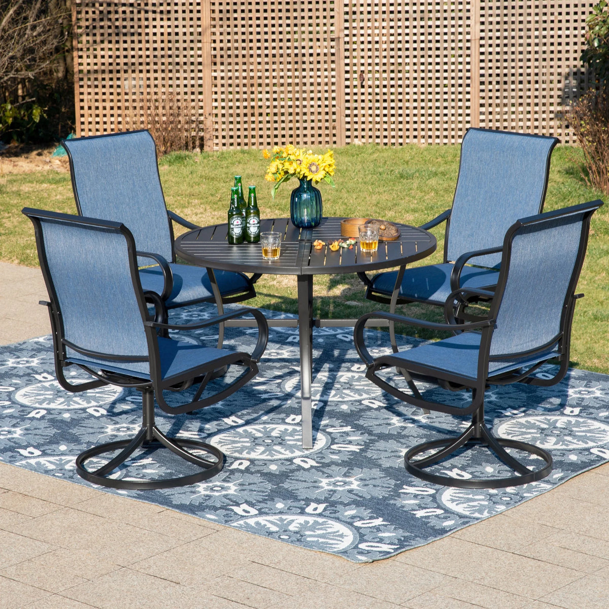 5-Piece Outdoor Patio Dining Set with Swivel Chairs & Round Table W331185