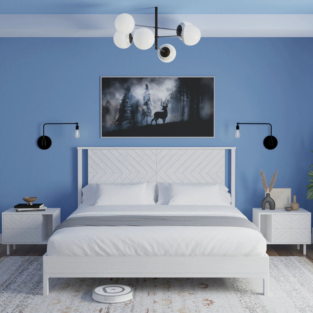 Queen Platform Bed Frame with Headboard Solid Wood Black T7199
