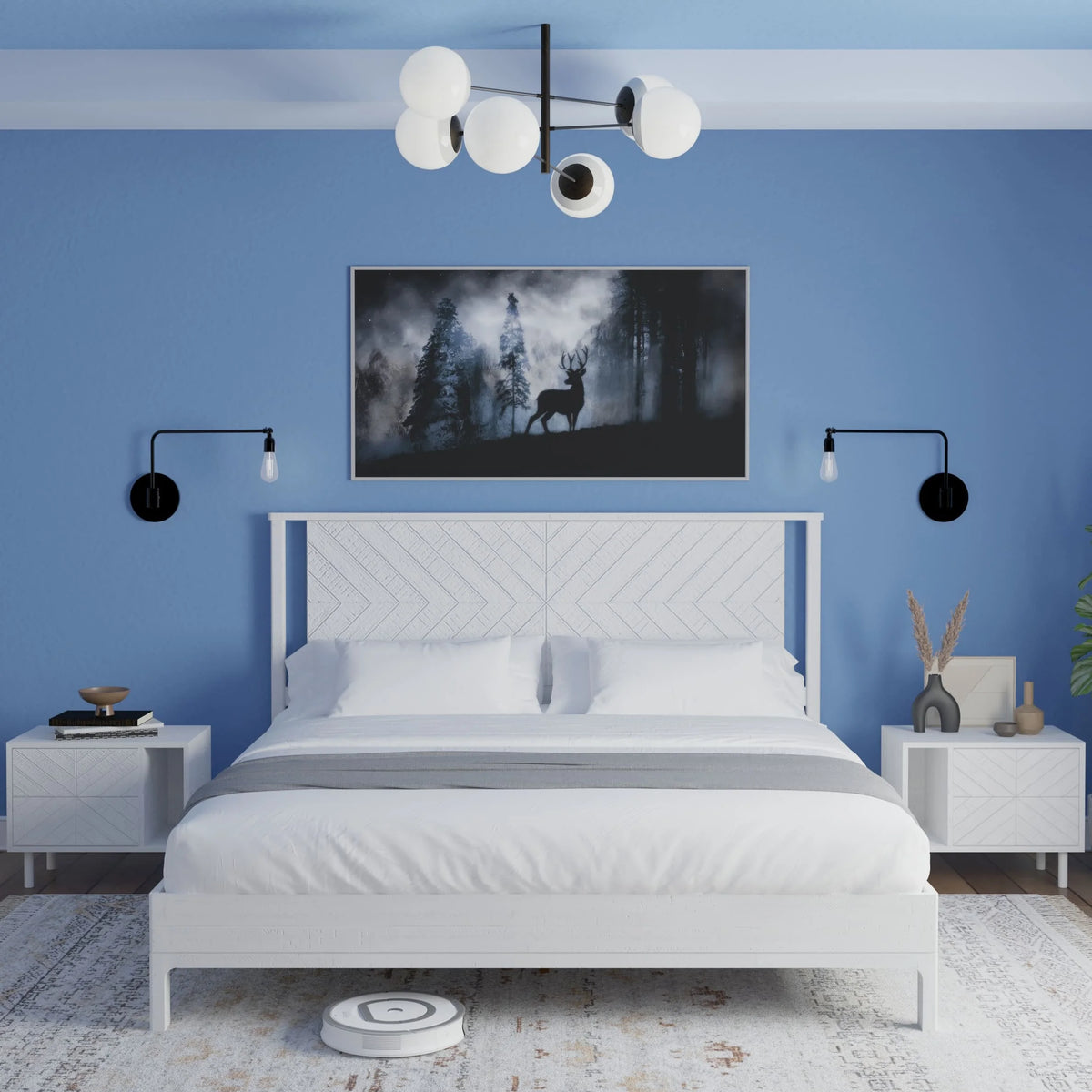 Queen Platform Bed Frame with Headboard Solid Wood Black T7199