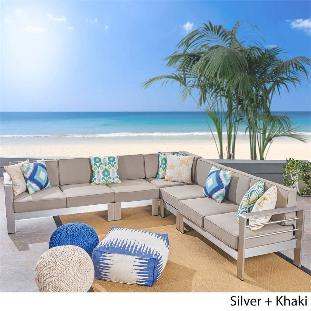 7-Seater Aluminum Sectional Sofa Set Silver/Khaki W742