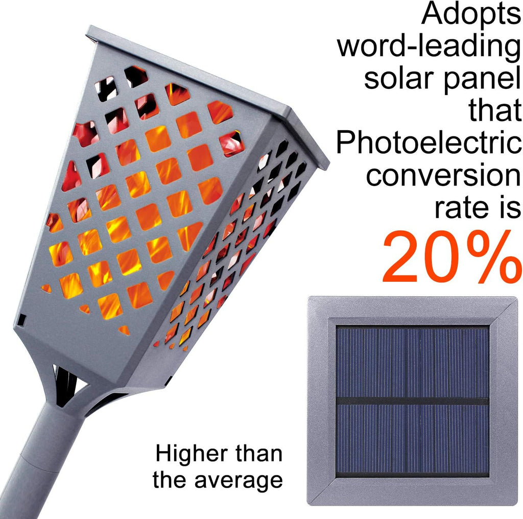 Grey Solar Torch Lights with Flickering Flame, 96 LED Waterproof A70282