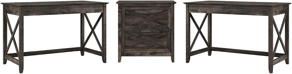 Reclaimed Pine 2 Person Desk Set with Lateral File Cabinet W762