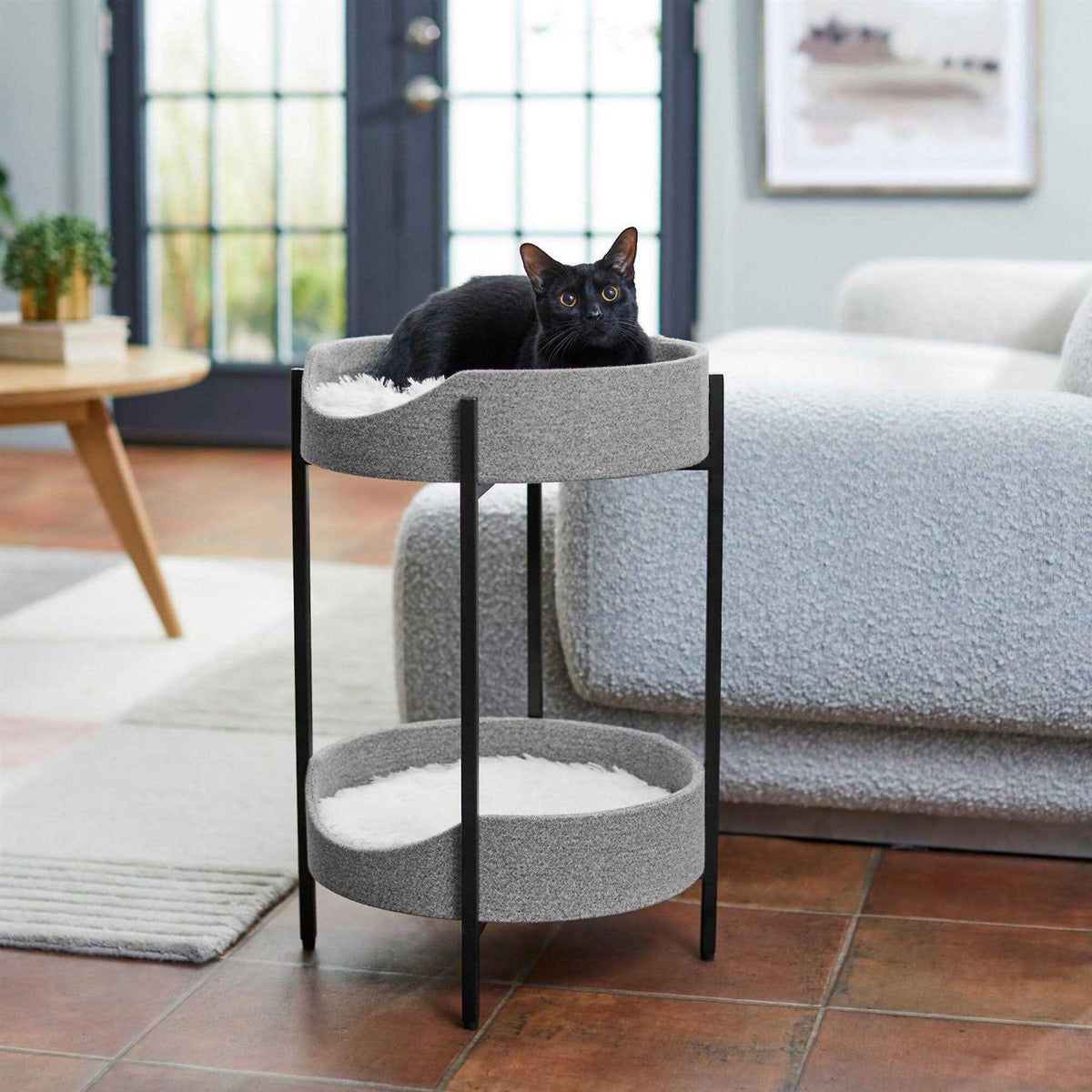 Elevated Wrought Iron Cat Bed with Faux Fur Cushion V652708