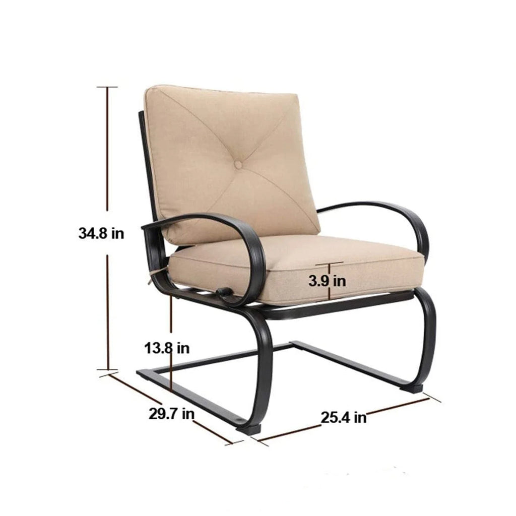 5-Piece Outdoor Dining Set with Black Steel Frame and Beige Cushion O713501