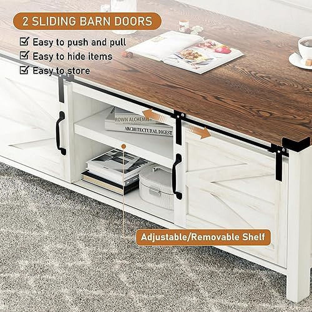 Farmhouse Coffee Table with Sliding Barn Doors Q537