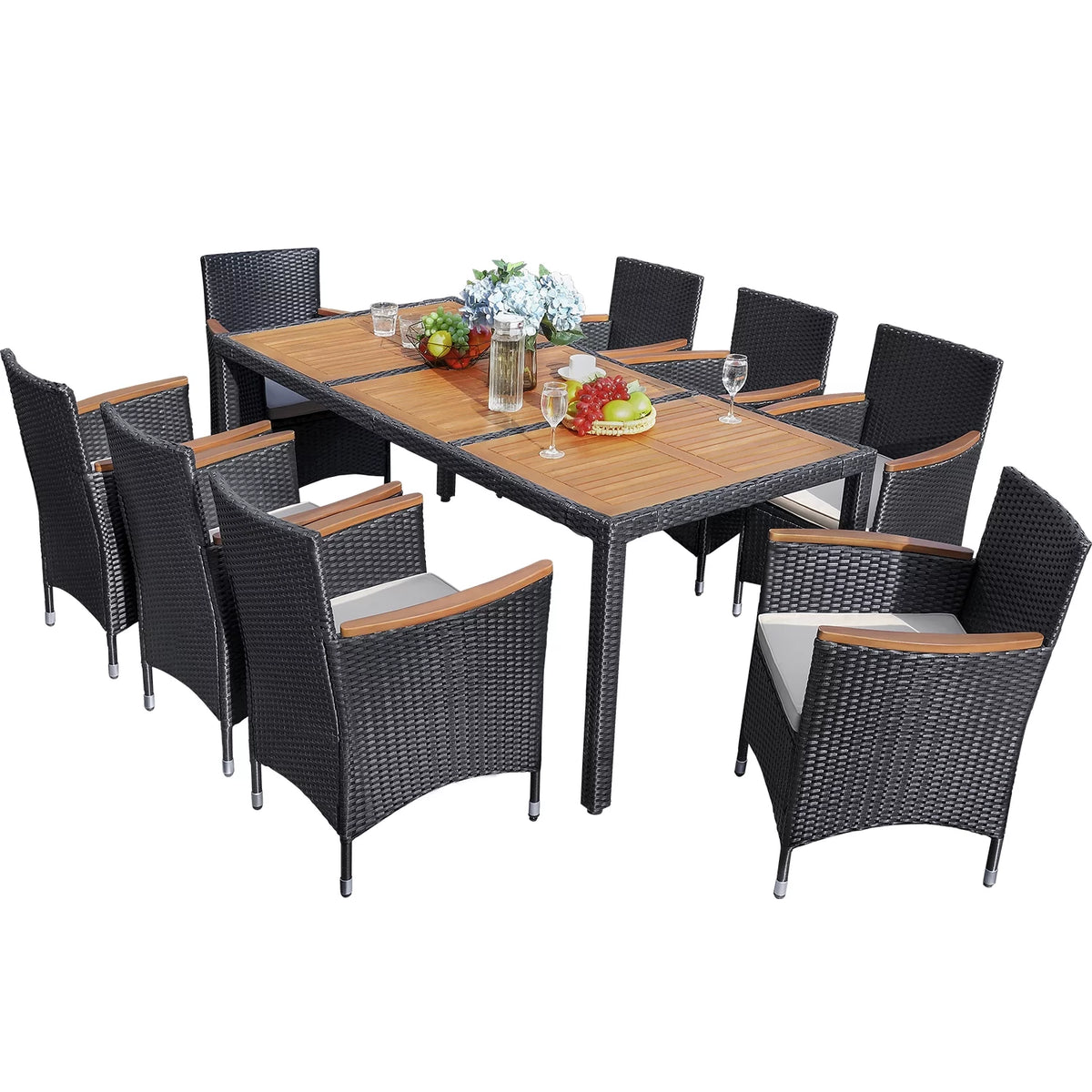 7 Pieces PE Rattan Wicker Patio Dining Set with Cushions C66137