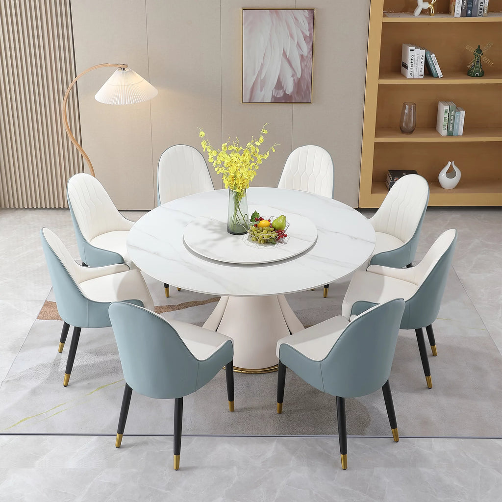 59” Sintered Stone Round Dining Table Set with 8 Chairs X943
