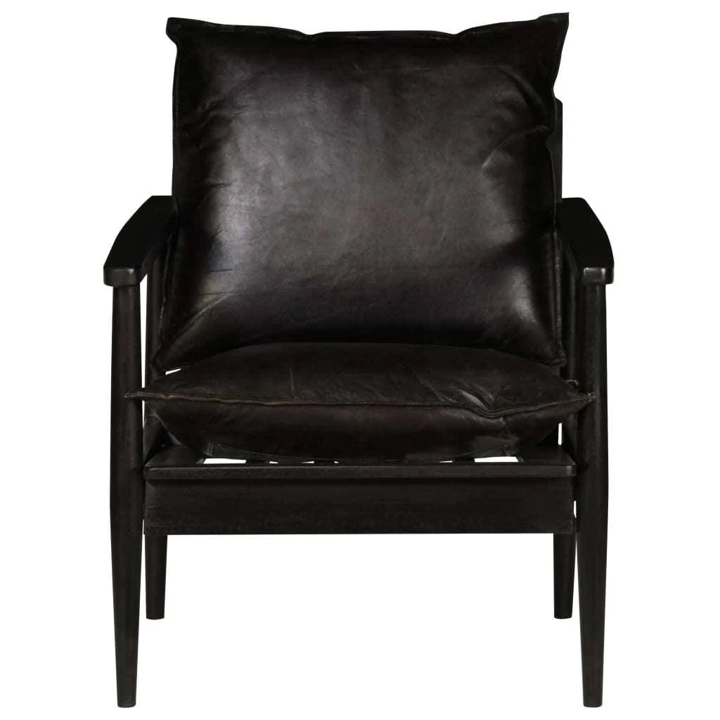 Black Real Leather Armchair with Acacia Wood V178442