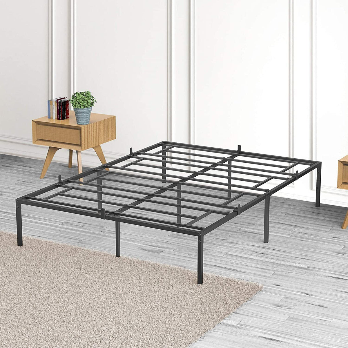 13.8 Metal Platform Bed Frame, Heavy-Duty Steel Slats, Black, Twin B26391