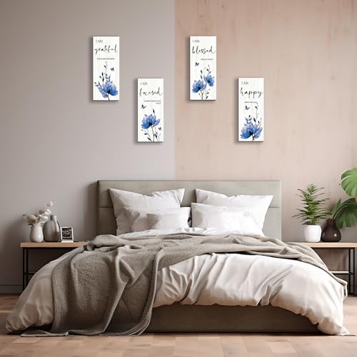 Blue 4 Pieces Wooden Wall Art S96783