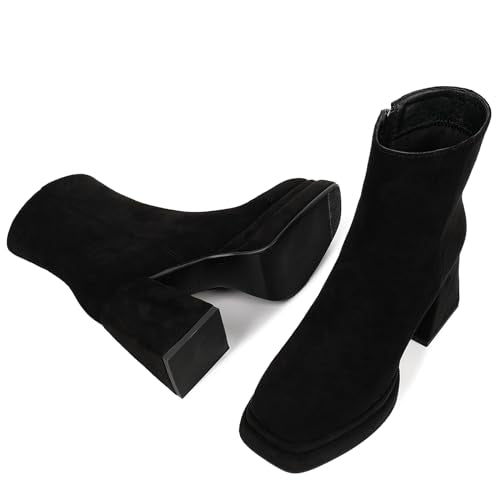 Platform Boots with Chunky Heel and Square Toe Z66766