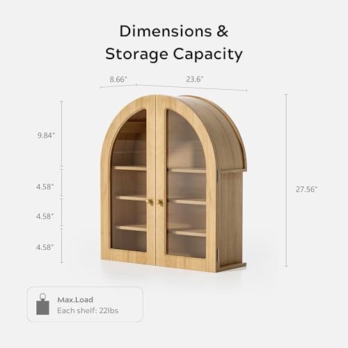 Large Arched Wall Mounted Cabinet with Acrylic Door Adjustable Shelf Natural Oak E8261