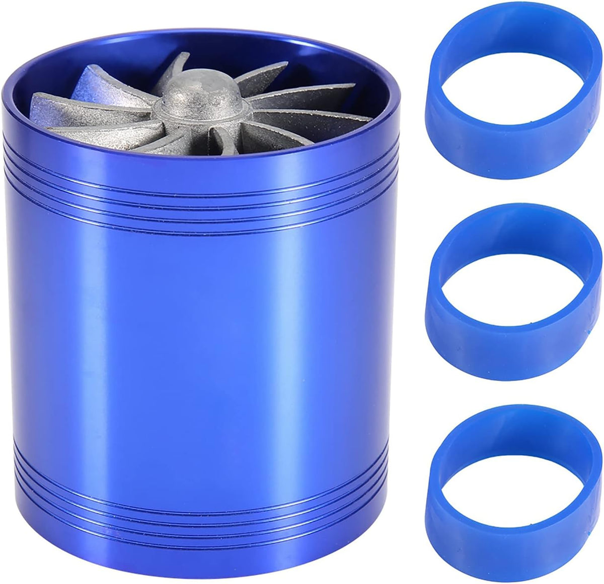 Twin Fan Turbine Car Air Intake Turbocharger Super Gas Fuel Saver Turbo (Blue) Z86611