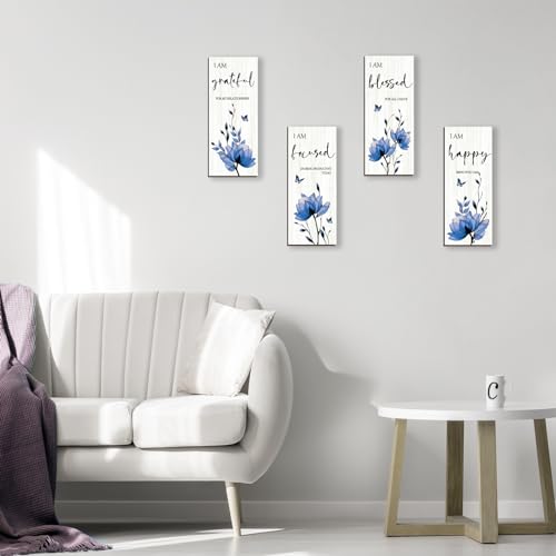 Blue 4 Pieces Wooden Wall Art S96783