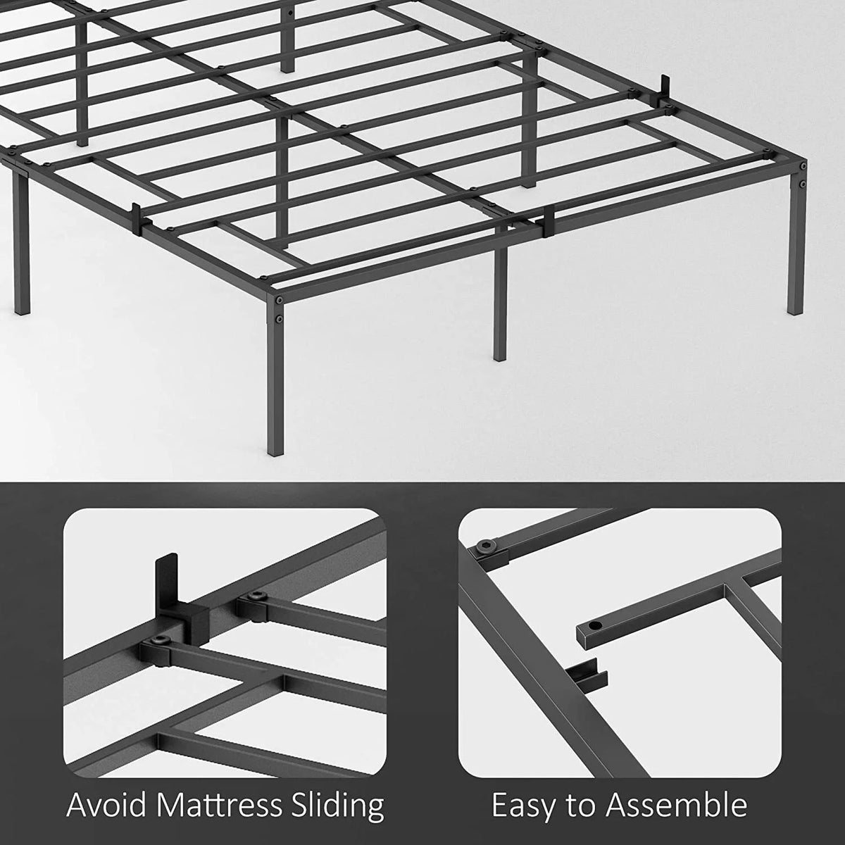 13.8 Metal Platform Bed Frame, Heavy-Duty Steel Slats, Black, Twin B26391