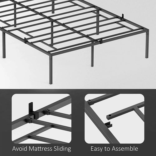 13.8 Metal Platform Bed Frame, Heavy-Duty Steel Slats, Black, Twin B26391