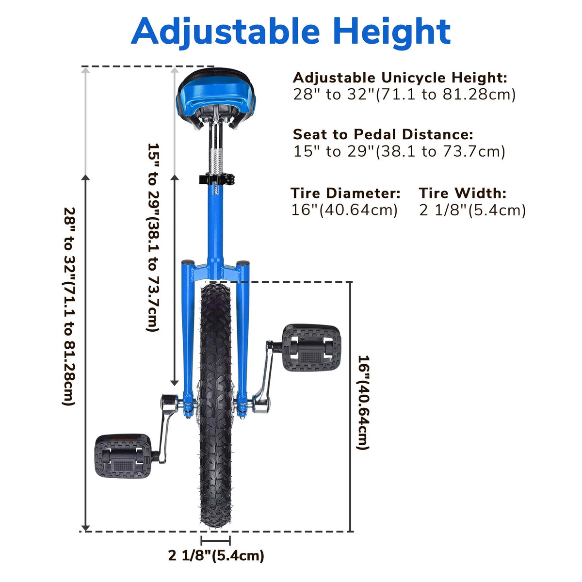 16 In Wheel Outdoor Unicycle Adjustable Seat Q3974