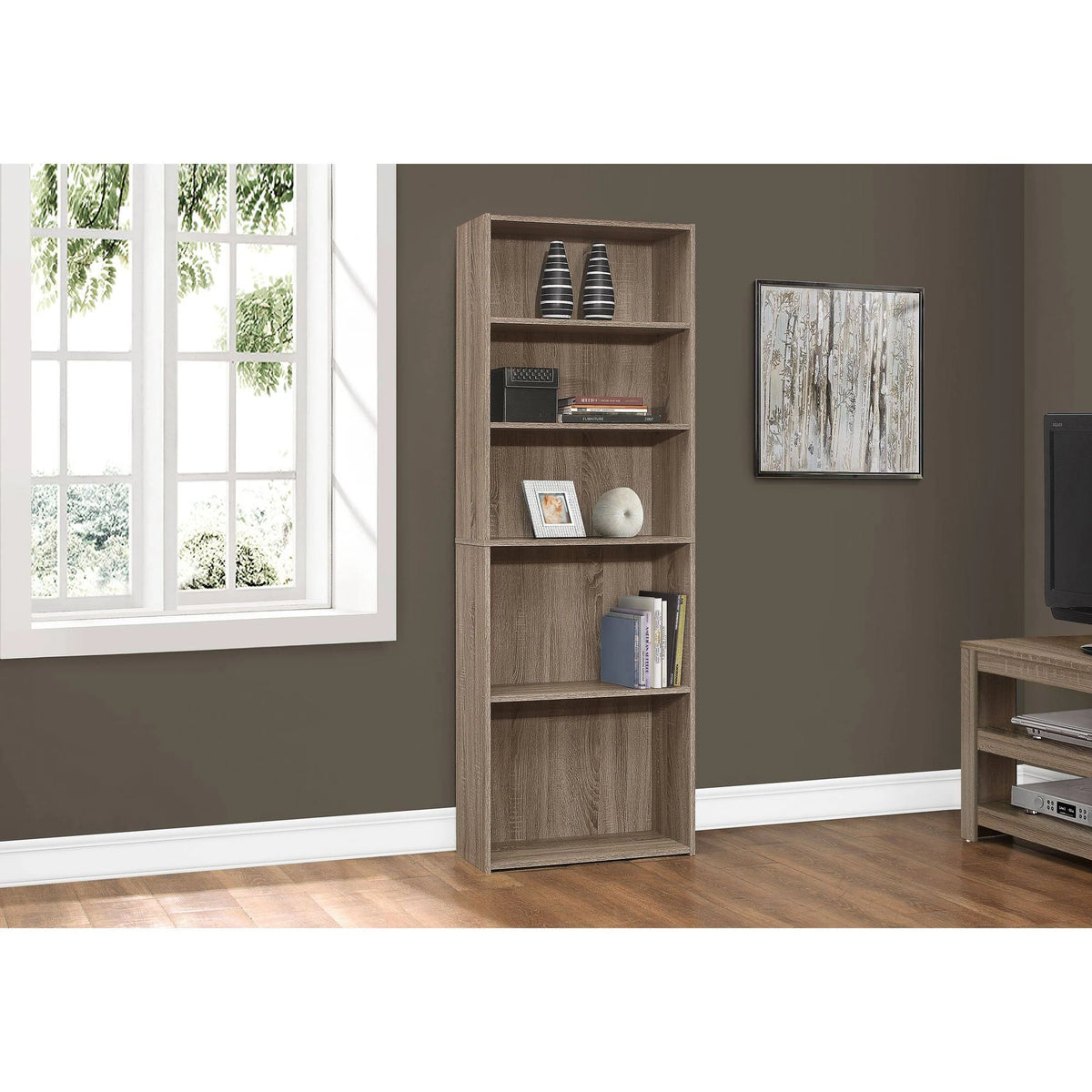 Taupe Brown 5 Shelves Rectangular Bookcase N948493
