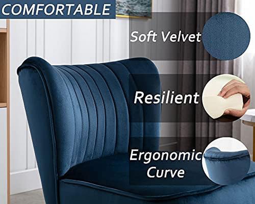 Blue Velvet Armless Accent Chair with Golden Legs L489