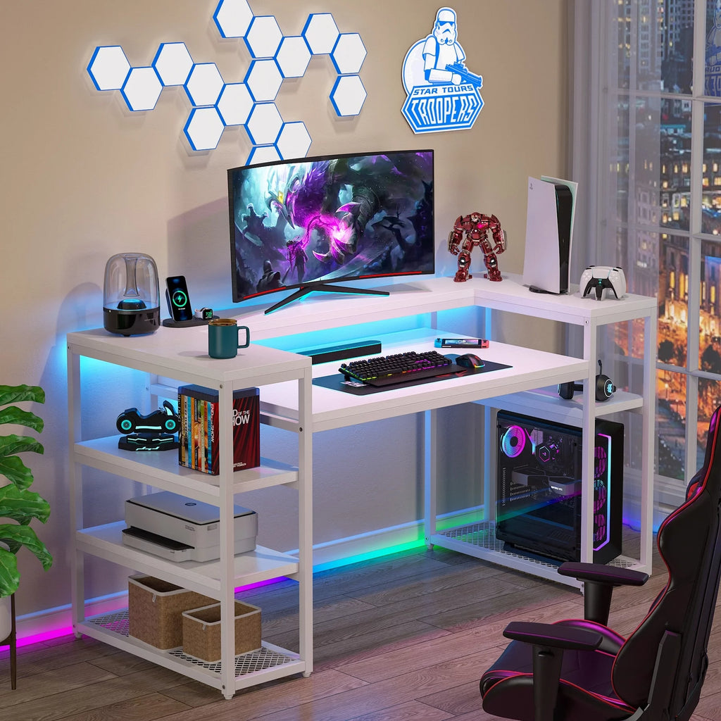 63 inch Brown Computer Desk with Storage Shelves V28972