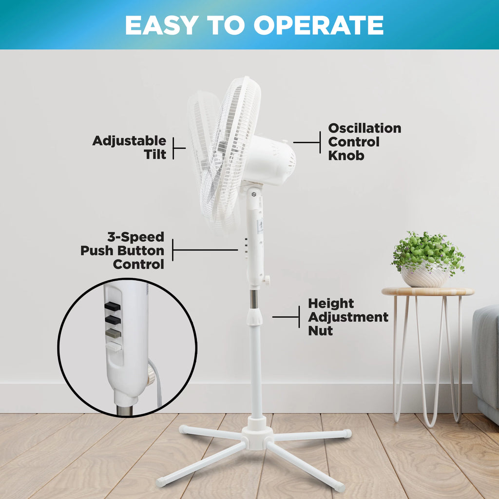 16" 3-Speed Oscillating Pedestal Fan H523671