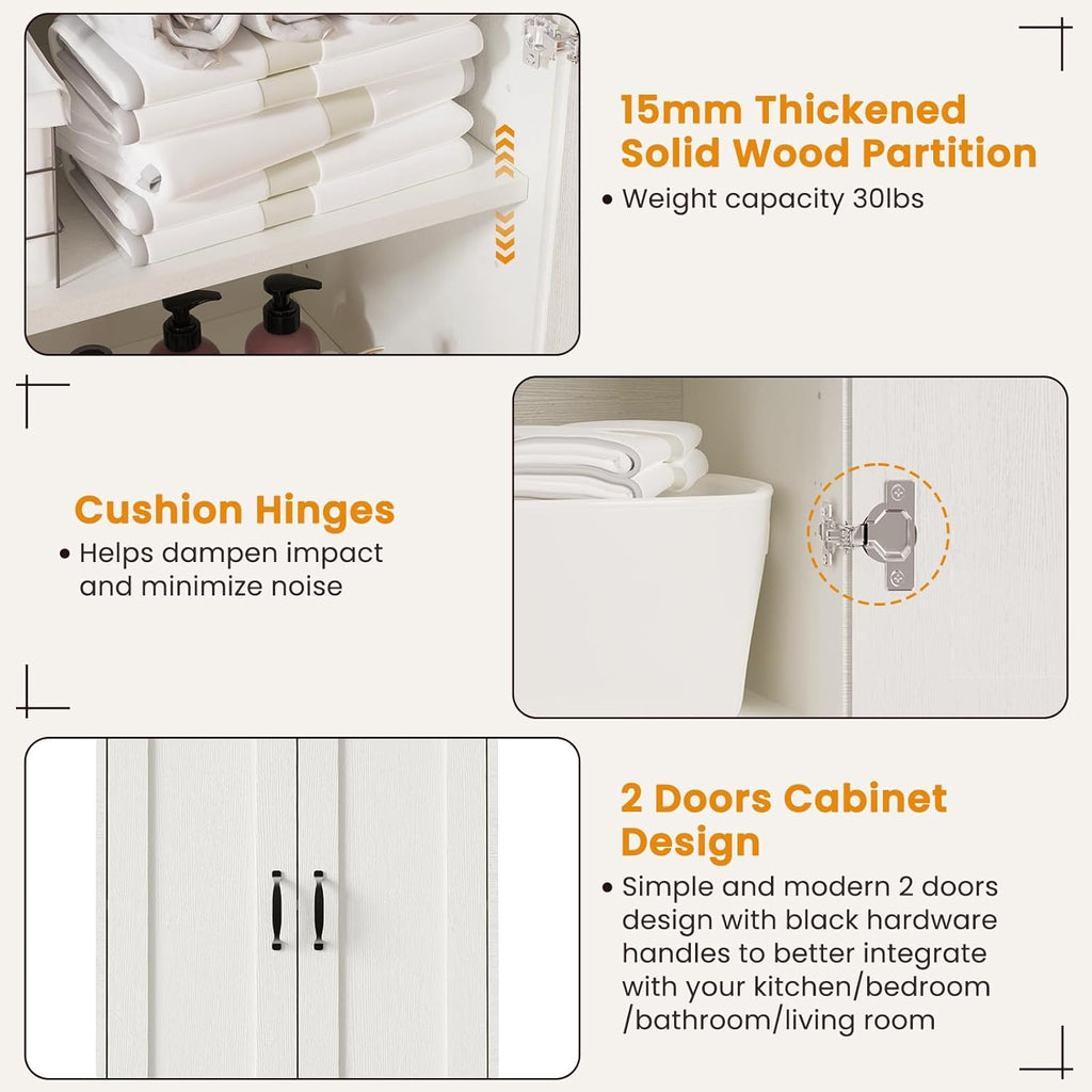 White Tall Storage Pantry Cabinet with 2 Doors and 6 Adjustable Shelves Y33415
