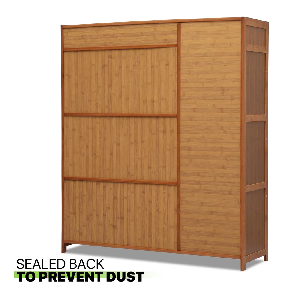 Bamboo 28 Pairs 6 Shelves Shoe Storage Cabinet with 4 Rattan Doors Z13767