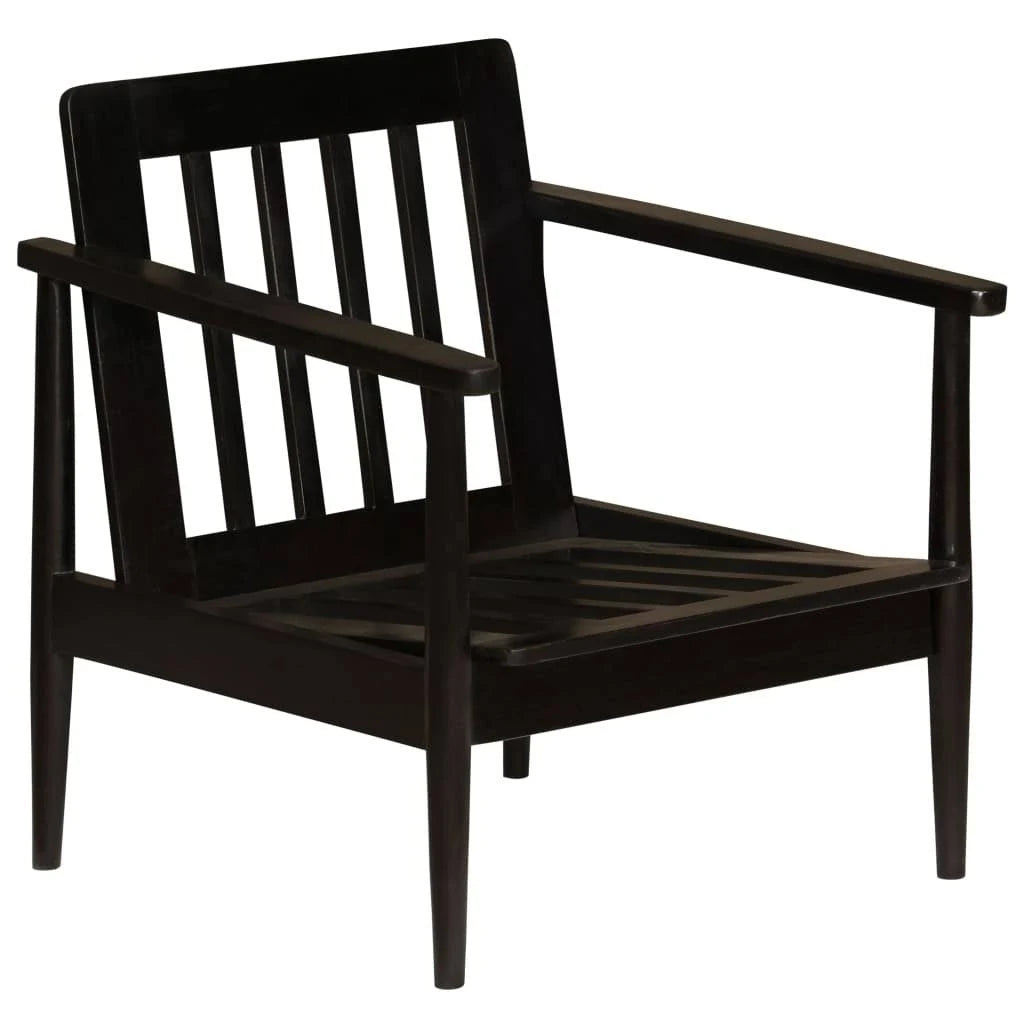 Black Real Leather Armchair with Acacia Wood V178442