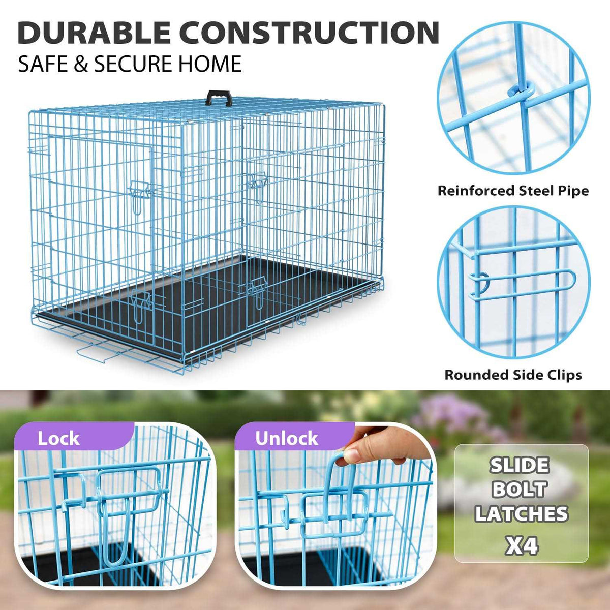 24,30,36,42,48 Inch Folding Metal Wire Dog Crate with Double-Door M580931