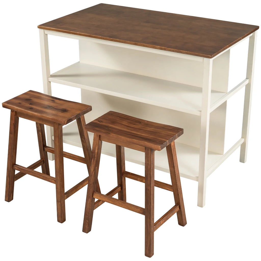 Solid Wood 3-piece Kitchen Island Set with 2 Seatings H739
