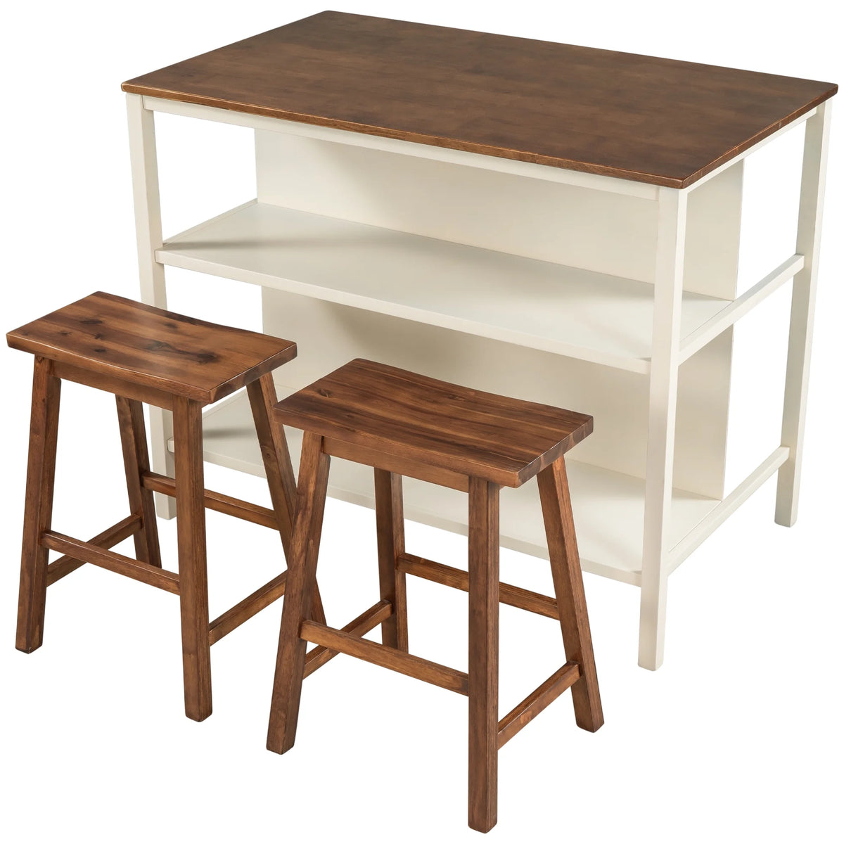 Solid Wood 3-piece Kitchen Island Set with 2 Seatings H739