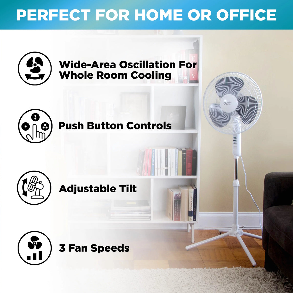 16" 3-Speed Oscillating Pedestal Fan H523671