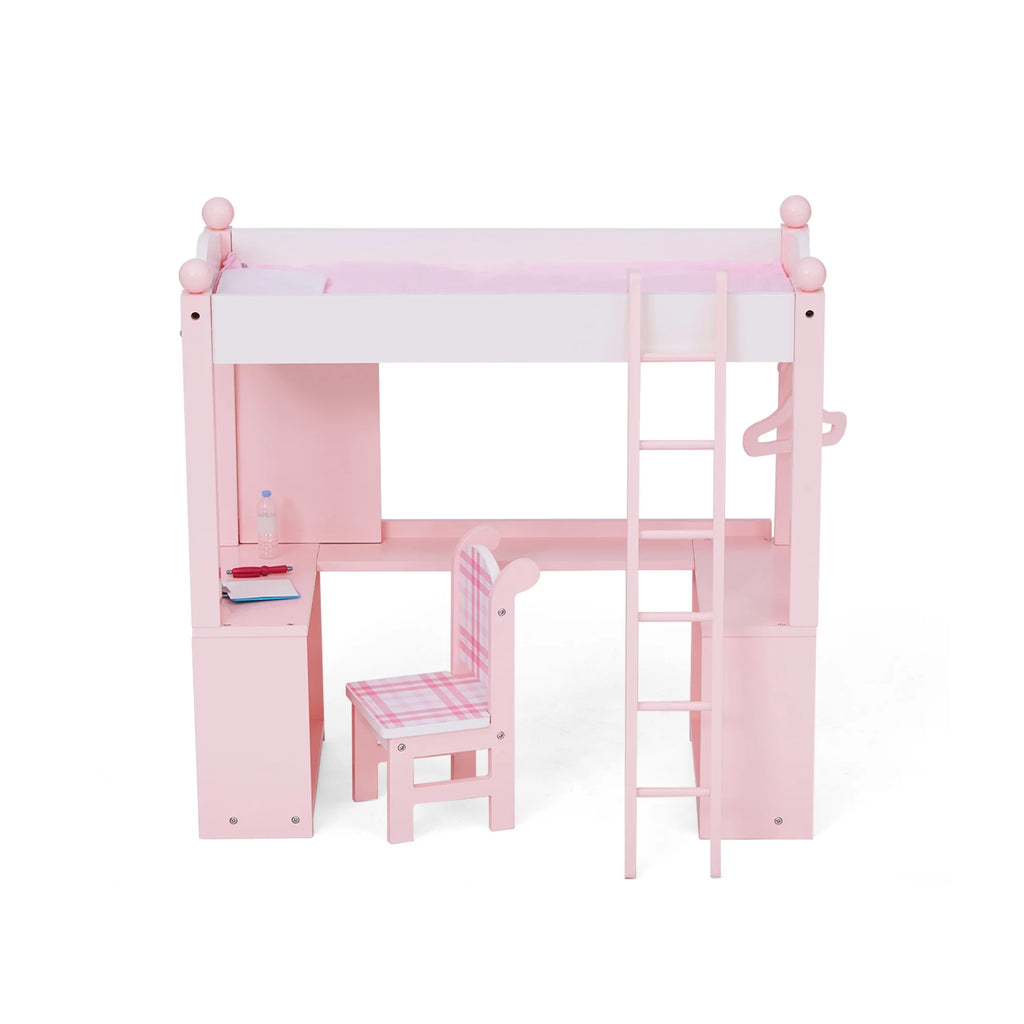 Pink Loft Bed, Desk, Chair, & Accessories for 18" Dolls O646