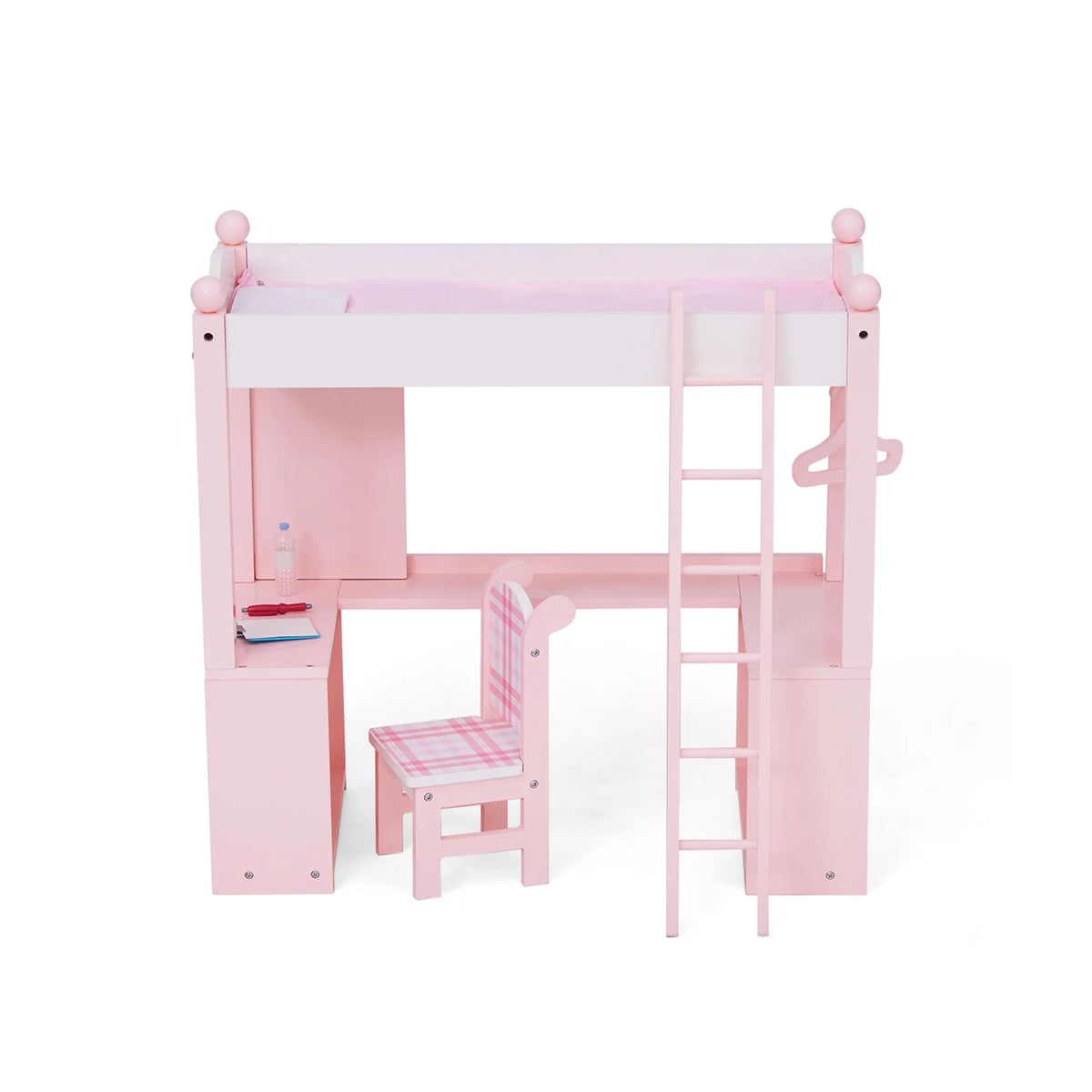 Pink Loft Bed, Desk, Chair, & Accessories for 18" Dolls O646