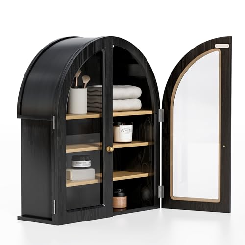 Large Arched Wall Mounted Cabinet with Acrylic Door Adjustable Shelf Natural Oak E8261