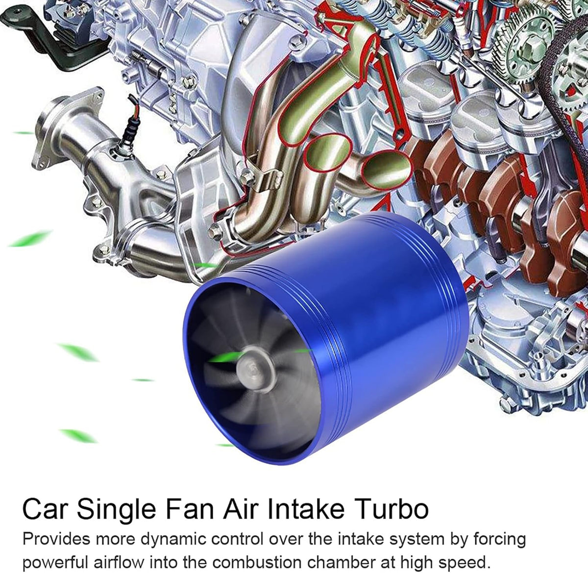 Twin Fan Turbine Car Air Intake Turbocharger Super Gas Fuel Saver Turbo (Blue) Z86611