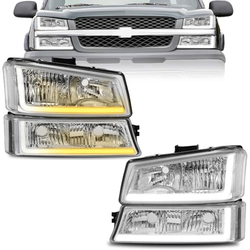 Headlight Assembly with LED DRL Sequential Turn Light Chrome Housing Clear Reflector X743