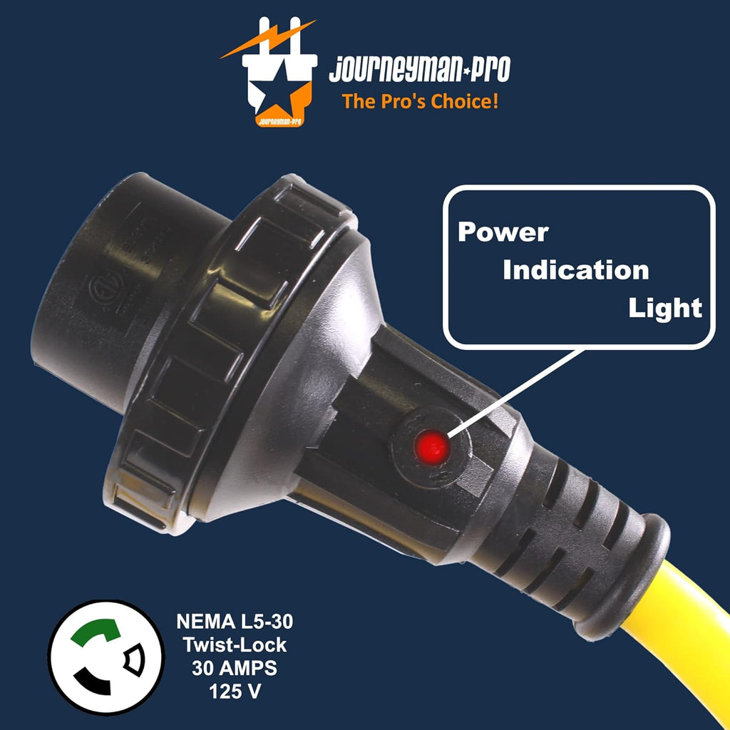 30A RV Power Extension Cord L530 Locking Female TT-30P to L5-30R 15 Feet Pack of 2 O691552