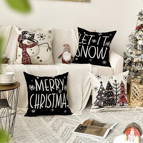 Christmas Snowman Throw Pillow Covers 18 x 18 Inch Set of 4 S3405