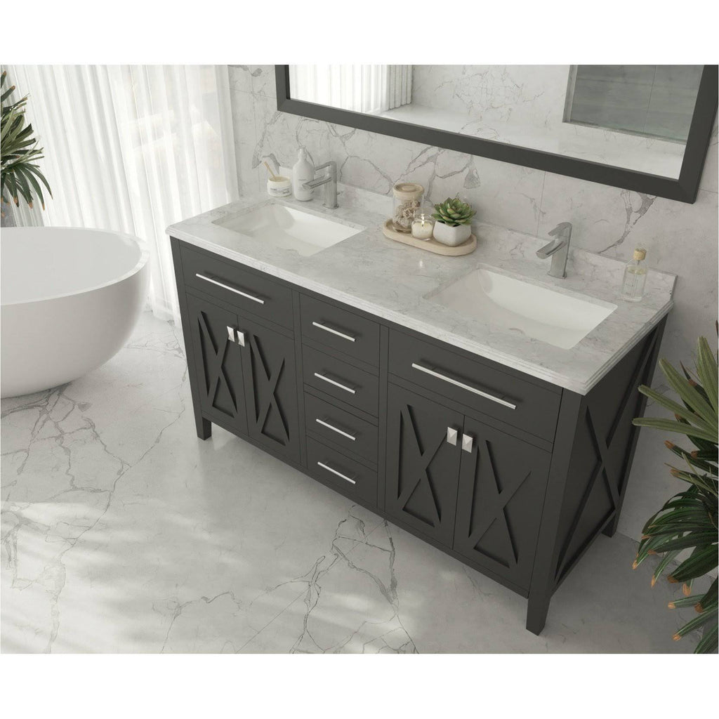 White Carrara Countertop 60 inch Single Hole with Rectangle Sink B830223