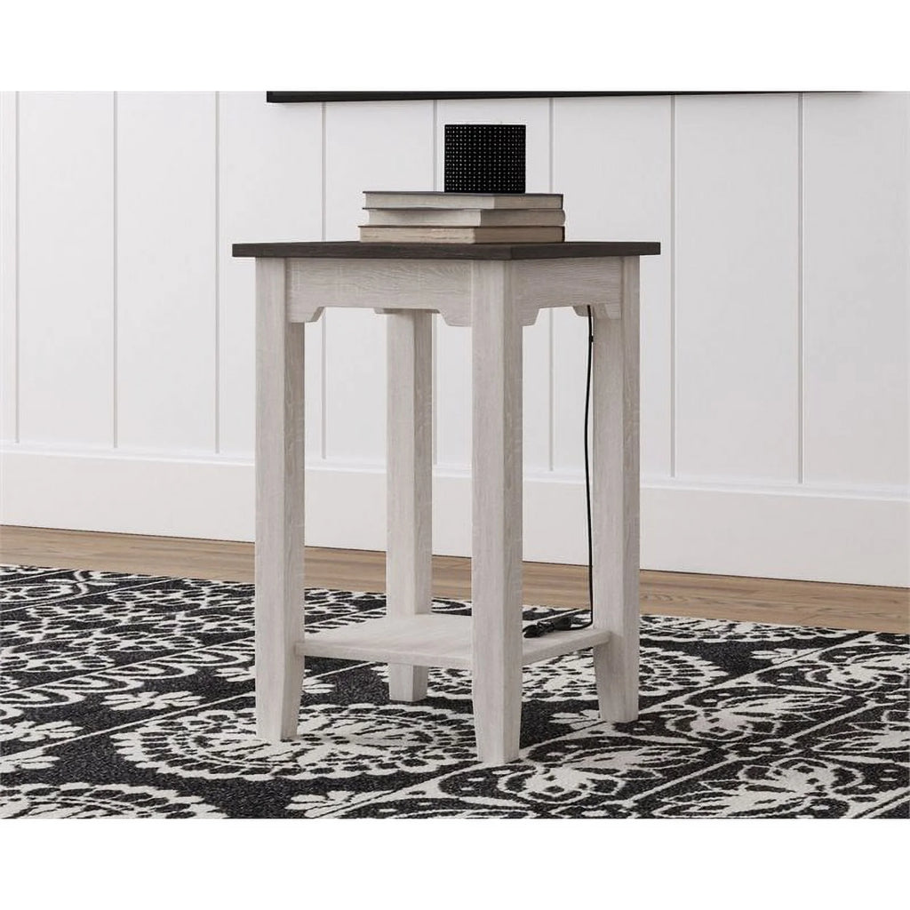 Farmhouse Engineered Wood End Table in Antiqued White/Gray S9839