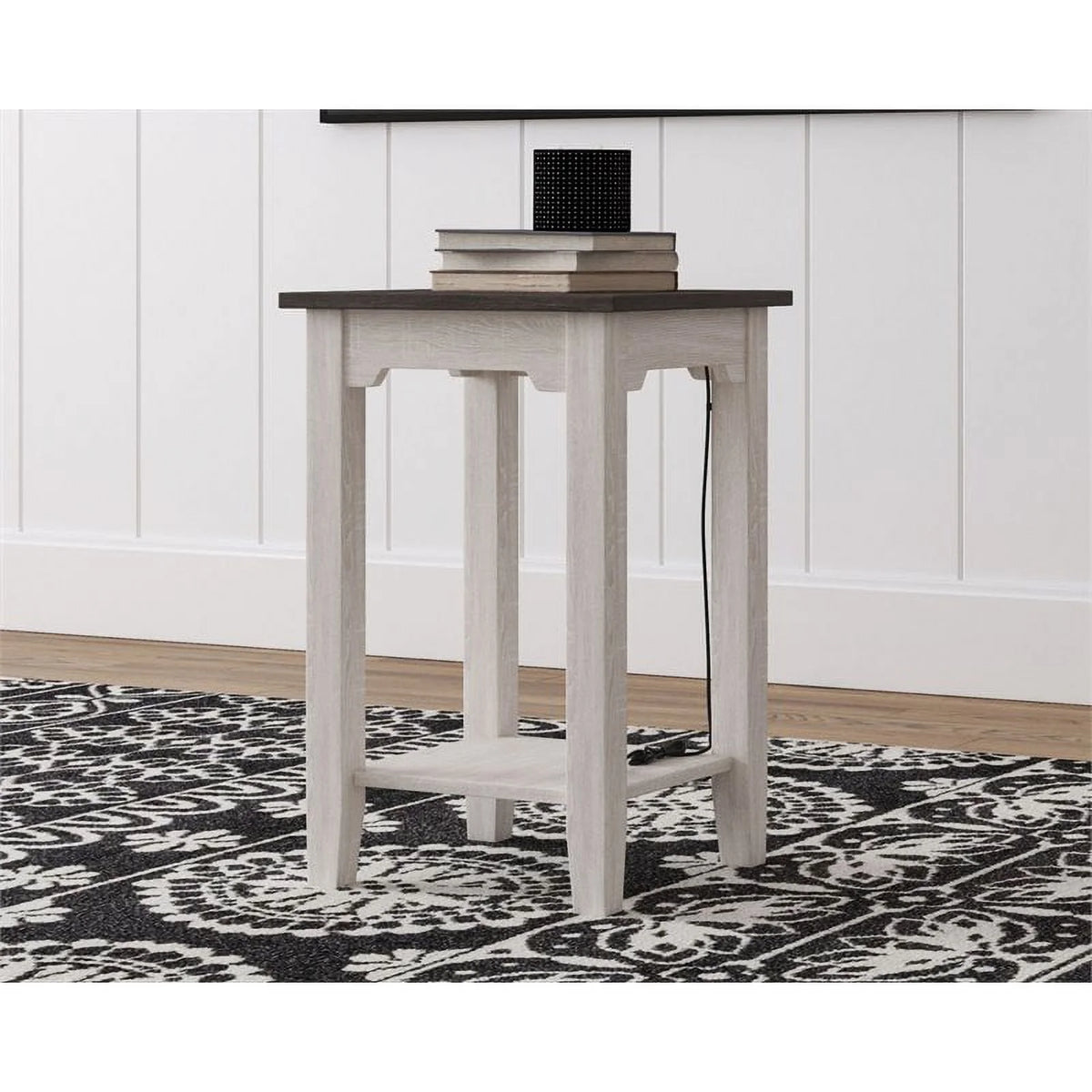 Farmhouse Engineered Wood End Table in Antiqued White/Gray S9839